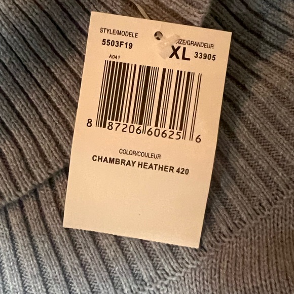 NWT JEANNE PIERRE  Chambray Heather Blue Turtleneck Cozy 100%  Cotton Sweater XL - Picture 7 of 8